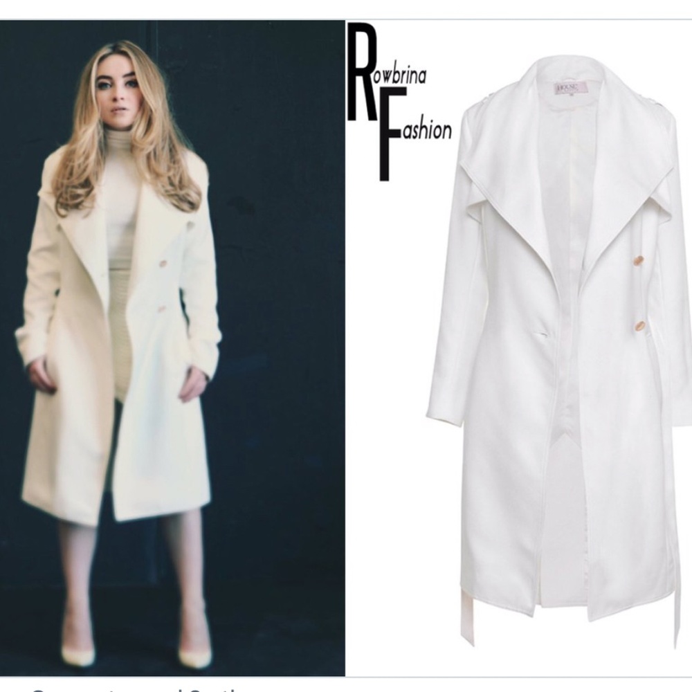House of CB White Long Double-Breasted Trench Coat